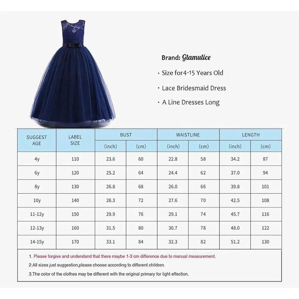 NEW Girls Navy Lace Dress A-Line Long Ball Gown Formal Party Size 8‎ - Picture 7 of 8